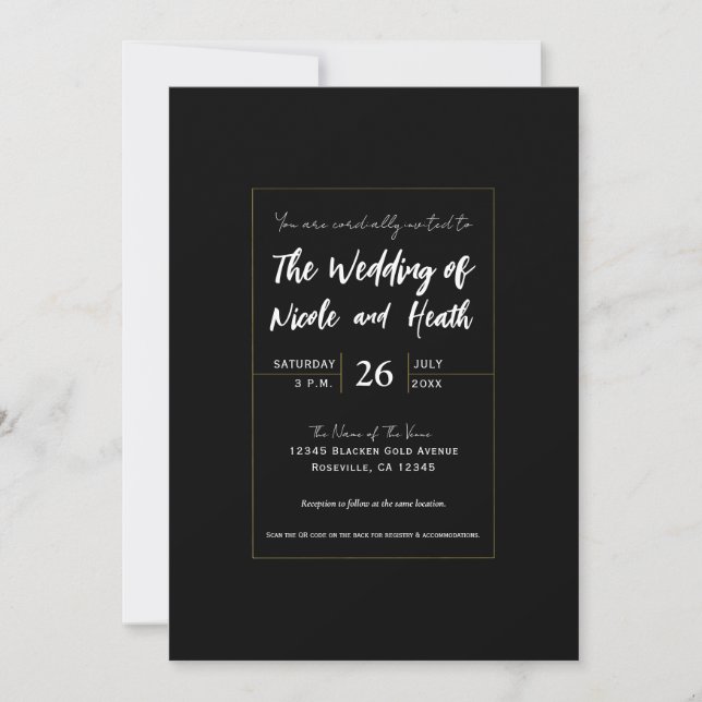 Invitación Black & Gold Modern Minimal Elegant Wedding (Anverso)