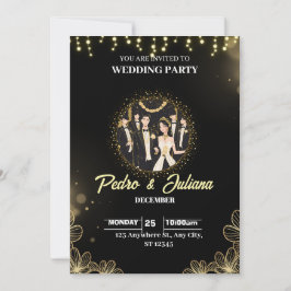 Invitación Black Gold Modern Wedding Party