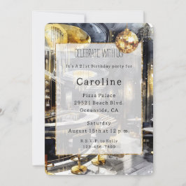 Invitación Black Gold Night Club Fiesta Disco Ball Cumpleaños