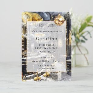 Invitación Black Gold Night Club Fiesta Disco Ball Cumpleaños