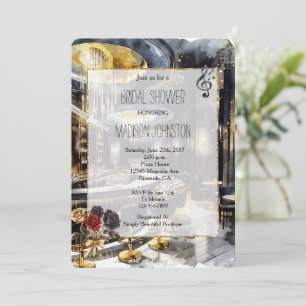 Invitación Black Gold Night Club Floral Bridal Shower
