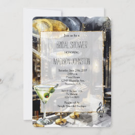 Invitación Black Gold Night Club Martini Bridal Shower