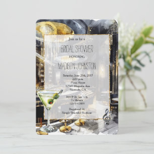 Invitación Black Gold Night Club Martini Bridal Shower