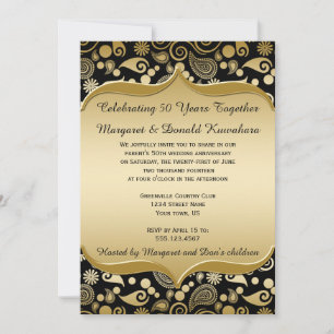 Invitación Black Gold Paisley Marco Ornate 50 Aniversario