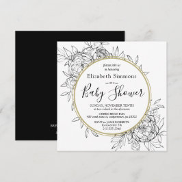 Invitación Black & Gold Peony Moderno Floral Toile Baby Showe