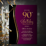Invitación Black Gold Pink 90th Birthday Party<br><div class="desc">Invite a sus amigos y seres queridos con esta moderna invitación de cumpleaños 90 en negro, oro y rosa. El área de texto de personalizable de esta plantilla de invitación le permite incluir sin esfuerzo todos los detalles necesarios para su celebración especial de cumpleaños, incluyendo la fecha, hora, lugar e...</div>