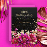 Invitación Black Gold Pink Floral 100th Birthday Party<br><div class="desc">Elegante y moda negra,  dorada y rosa caliente floral 100 cumpleaños invitación a las mujeres. Comuníquese conmigo para obtener ayuda con sus personalizaciones o para solicitar productos adicionales de correspondencias o coordinación de Zazzle para su evento.</div>
