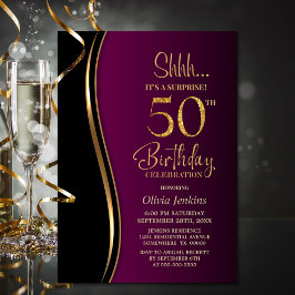 Invitación Black Gold Pink Surprise 50 cumpleaños