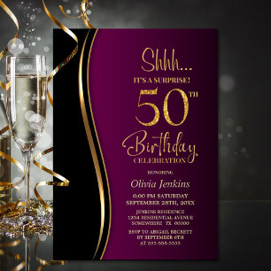 Invitación Black Gold Pink Surprise 50 cumpleaños