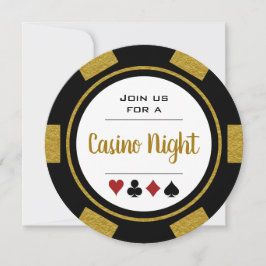 Invitación Black Gold Poker Chip Casino Night Birday