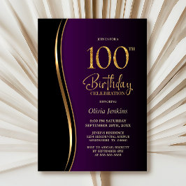 Invitación Black Gold Purple 100 cumpleaños