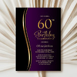 Invitación Black Gold Purple 60th Birthday Party<br><div class="desc">Invite a sus amigos y seres queridos con esta moderna invitación a la fiesta de cumpleaños 60 en negro, oro y morado. El área de texto de personalizable de esta plantilla de invitación le permite incluir sin esfuerzo todos los detalles necesarios para su celebración especial de cumpleaños, incluyendo la fecha,...</div>
