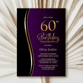 Invitación Black Gold Purple 60th Birthday Party