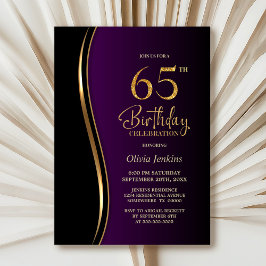Invitación Black Gold Purple 65th Birthday Party