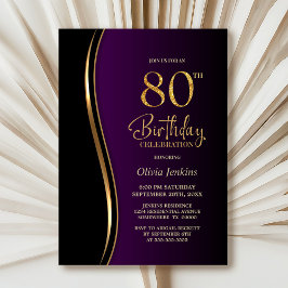 Invitación Black Gold Purple 80 cumpleaños