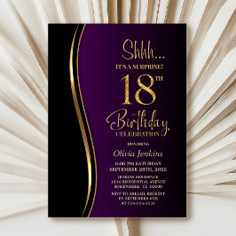 Invitación Black Gold Purple Surprise 18º cumpleaños