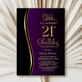 Invitación Black Gold Purple Surprise Cumpleaños 21