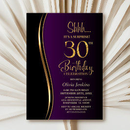 Invitación Black Gold Purple Surprise cumpleaños número 30