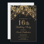 Invitación Black Gold Purpurina String ilumina 16º cumpleaños<br><div class="desc">Elegante invitación de fiesta de cumpleaños número 16 para chicas con hermosas luces purpurinoso de cuerda de oro y un bokeh brillante sobre un fondo negro. El texto, el tipo de letra y la redacción son completamente personalizables usando la herramienta de diseño de Zazzle. Contáctenos para obtener ayuda sobre la...</div>