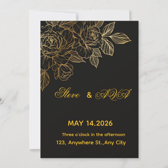 Invitación Black & Gold Romantic Wedding Invitation | Elegant (Anverso)