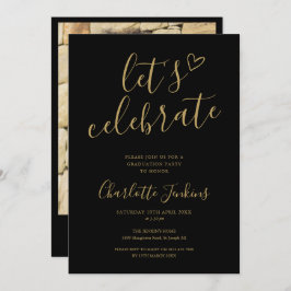 Invitación Black Gold Script celebra la fiesta de graduación