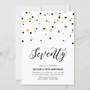 Invitación Black & Gold Simple Setenty 70th Birthday Party