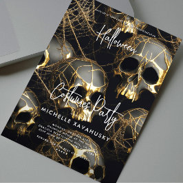 Invitación Black Gold Skull Adulto Halloween Party Moderno