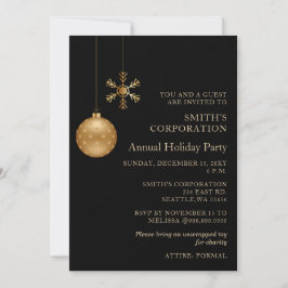 Invitación Black Gold Snflakes Corporate Holiday Party