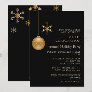 Invitación Black Gold Snflakes Corporate Holiday Party