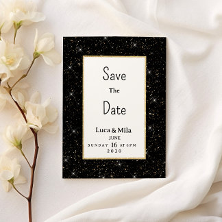 Invitación Black gold sparkly glitter confetti Save the Date