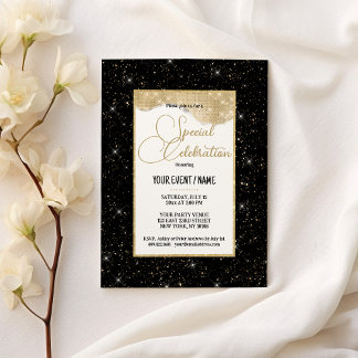 Invitación Black gold sparkly glitter luxury Special Event