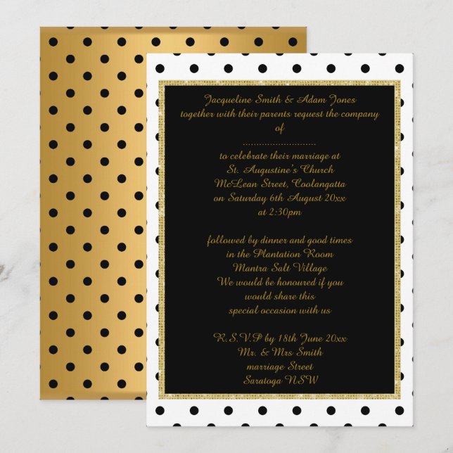Invitación Black Gold Spot elegante papel de boda Gold (Anverso / Reverso)