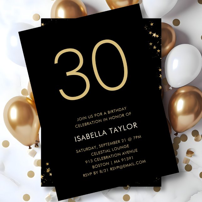Invitación Black & Gold Stars 30 cumpleaños (Subido por el creador)