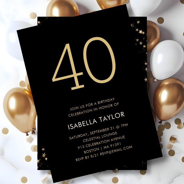 Invitación Black & Gold Stars 40 cumpleaños (Subido por el creador)
