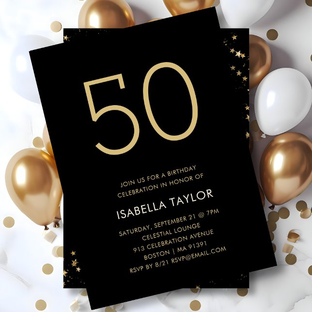 Invitación Black & Gold Stars 50 cumpleaños (Subido por el creador)