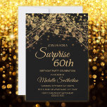 Invitación Black Gold String Lights Sorpresa 60 cumpleaños<br><div class="desc">Invitación a la fiesta de cumpleaños número 60 para las mujeres con brillantes luces de cuerda de oro y chisporroteo en un atrevido fondo negro. Como el texto es personalizable, esta invitación está diseñada para una dama que está celebrando cualquier cumpleaños. (18, 21, 30, 40, 50, 60, 70, 80, 90,...</div>