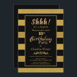 Invitación Black & Gold Striped Sorpresa 18th Birthday Party<br><div class="desc">Un elegante purpurina negro y dorado a rayas sorprendió la invitación a la fiesta de cumpleaños número 18.</div>