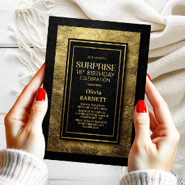 Invitación Black Gold Surprise 18th Birthday Party