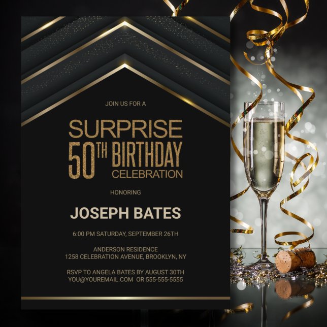 Invitación Black Gold Surprise 50 cumpleaños (Subido por el creador)