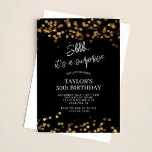 Invitación Black Gold Surprise 50 cumpleaños