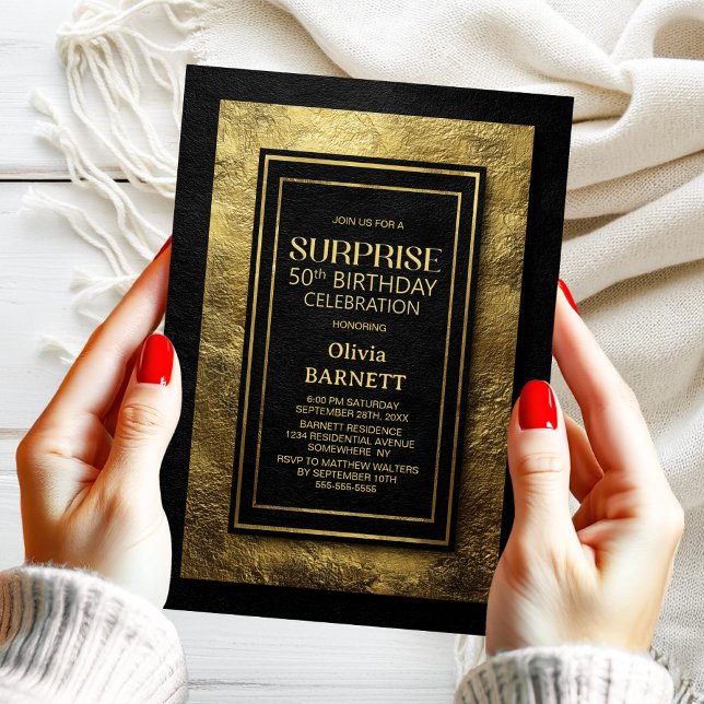 Invitación Black Gold Surprise 50th Birthday Party (Subido por el creador)