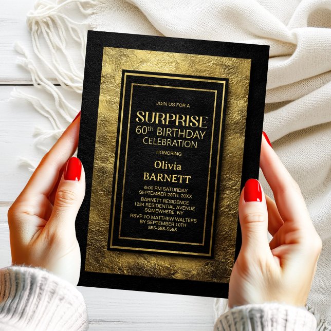 Invitación Black Gold Surprise 60th Birthday Party (Subido por el creador)