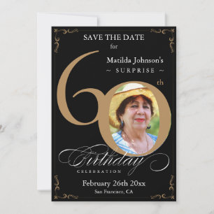 Invitación Black Gold Surprise 60th Birthday Save The Date