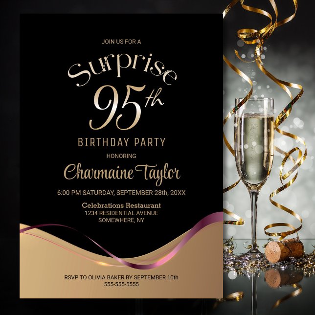 Invitación Black Gold Surprise Fiesta de cumpleaños número 95 (Subido por el creador)