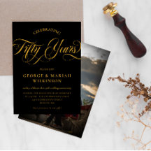 Black Gold Swirly Script 50th Wedding Anniversary