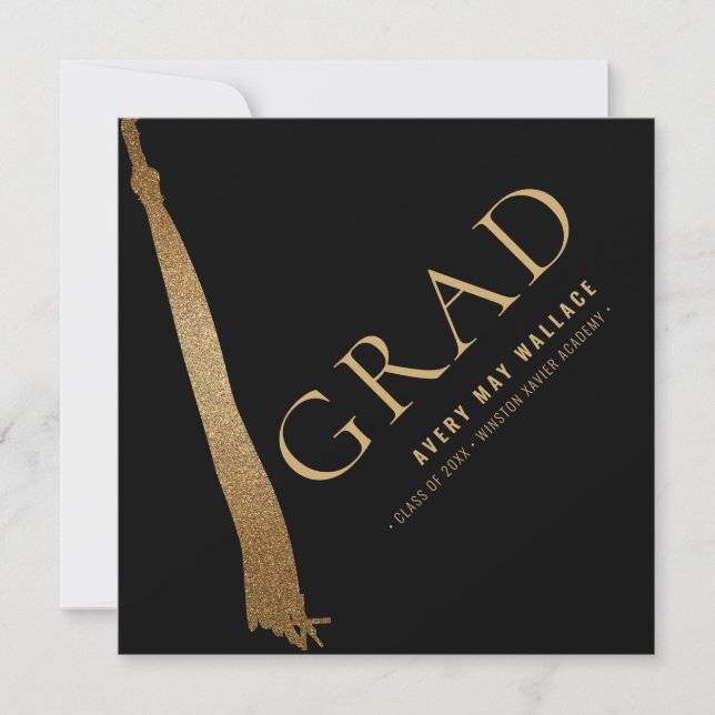 Invitación Black Gold Tassel Unique Graduation Custom  (Anverso)
