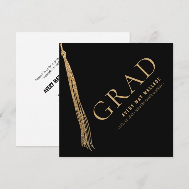 Invitación Black Gold Tassel Unique Graduation Custom  (Anverso / Reverso)