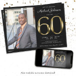 Invitación Black Gold Text Classy Photo 60th Birthday Party<br><div class="desc">Invitación a la fiesta de cumpleaños número 60 de Black Gold Text Classy Photo. Una invitación de cumpleaños sencilla pero elegante con un hito de año de nacimiento en un sólido efecto de texto dorado! Se trata de una plantilla editable que podría utilizarse tanto para hombres como para mujeres. Contáctame...</div>