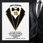 Invitación Black Gold Tuxedo 18th Birthday Party<br><div class="desc">Celebra tu cumpleaños número 18 con estilo e invita a tus amigos y seres queridos a tu celebración de cumpleaños con esta invitación de esmoquin negro y dorado.</div>