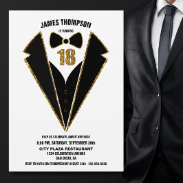 Invitación Black Gold Tuxedo 18th Birthday Party